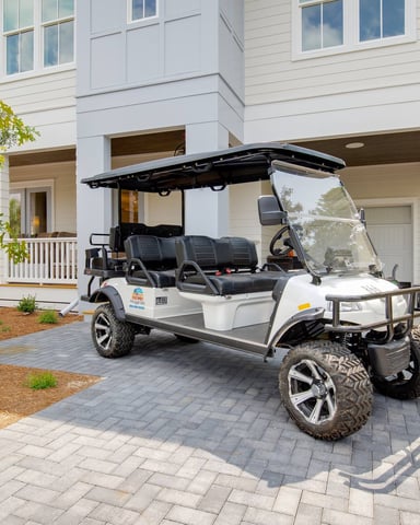 Golf cart outside a 30A beach home